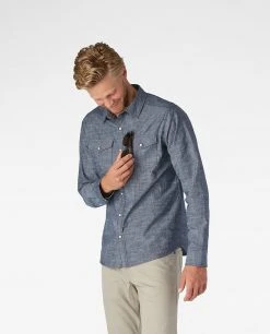 Stio Men's Ashton Chambray Shirt - Past Season -Stio Shop Online M Ashton Chambray Shirt Dark Chambray 2 8a492e70 35e7 4812 afe7 caaf22eebf68