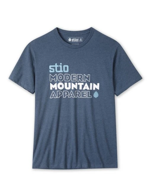 Men's Stio Stacked Tee -Stio Shop Online M Private Label Modern Mountain Tee Navy Heather