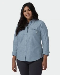 Stio Women's Ashton Chambray Shirt -Stio Shop Online W Ashton Chambray Shirt Light Chambray Alt 1W Ashton Chambray Shirt Light Chambray Alt 2
