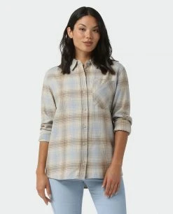 Stio Women's Dovetail Lightweight Flannel Shirt -Stio Shop Online W Dovetail Lightweight Flannel Shirt Bone White Plaid 1