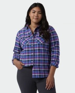 Stio Women's Willow Midweight Flannel Shirt -Stio Shop Online W Willow Flannel Shirt Dark Amethyst Plaid Alt 2