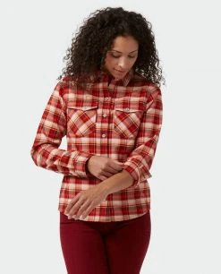 Stio Women's Willow Midweight Flannel Shirt -Stio Shop Online W Willow Midweight Flannel Shirt Sunset Plaid 2