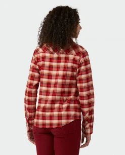 Stio Women's Willow Midweight Flannel Shirt -Stio Shop Online W Willow Midweight Flannel Shirt Sunset Plaid 3