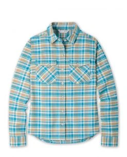 Stio Women's Willow Midweight Flannel Shirt -Stio Shop Online W Willow Midweight Flannel Shirt Wind River Blue Plaid