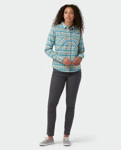Stio Women's Willow Midweight Flannel Shirt -Stio Shop Online W Willow Midweight Flannel Shirt Wind River Blue Plaid 4